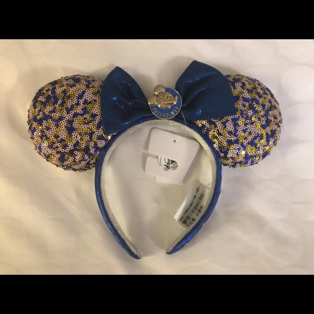 Walt Disney World Passholder Ear Headband Blue/Gold Mickey Mouse Minnie NEW